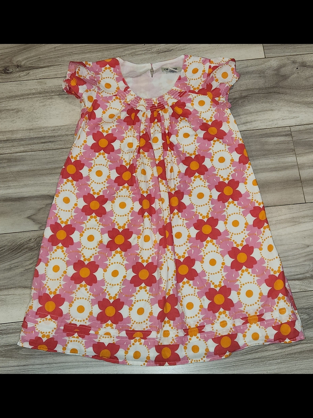 Cherokee Pink Floral Flutter-Sleeve Dress with Orange Accents Size 7/8